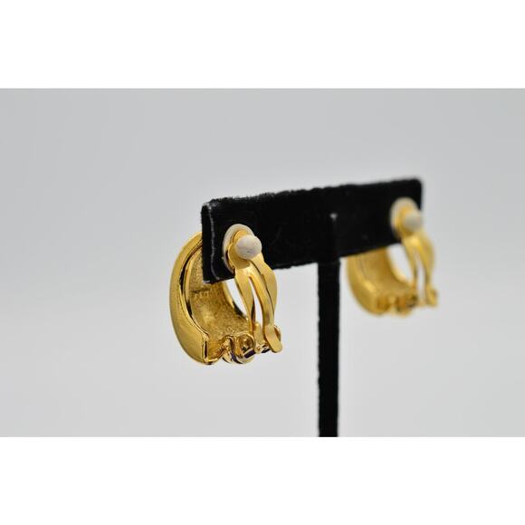 Fernando Originals Vintage Clip On Earrings Shiny Gold Chunky Hoop Signed 80s 9M - Picture 6 of 7